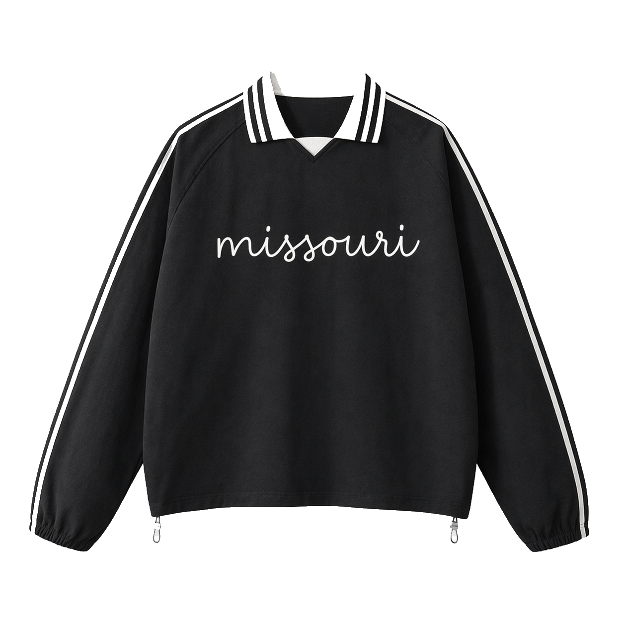 Collection 3 Missouri Contrast Striped Lapel Collar Sweatshirt - Black front
