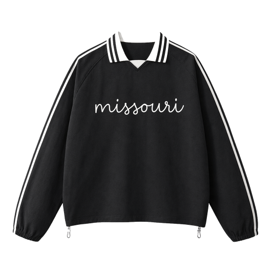 Collection 3 Missouri Contrast Striped Lapel Collar Sweatshirt - Black front