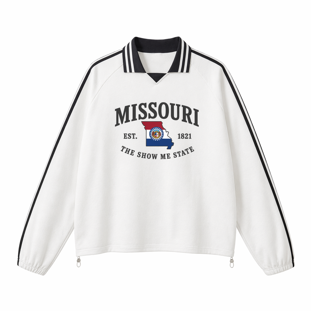 Collection 8 Missouri Contrast Striped Lapel Collar Sweatshirt - White front