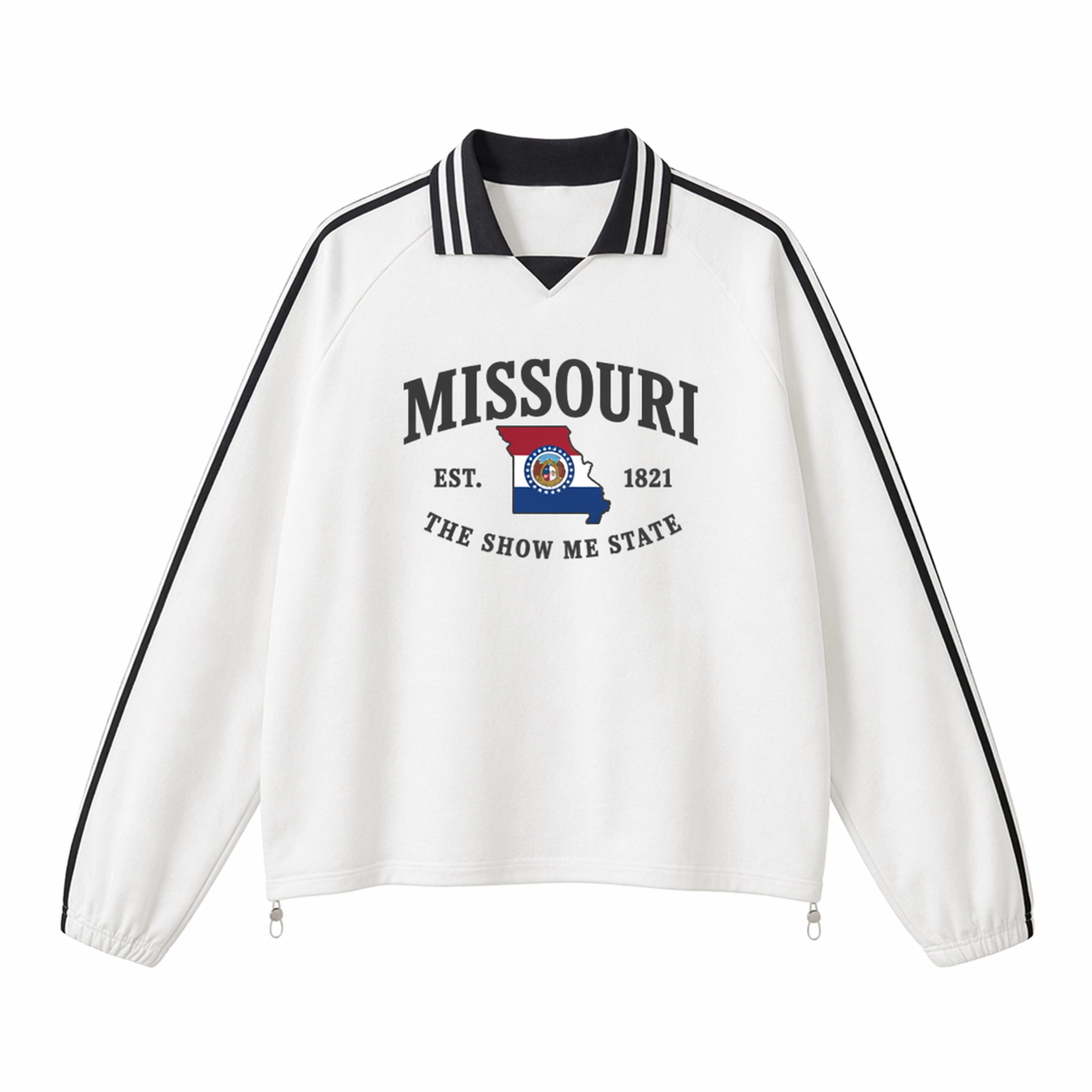 Collection 8 Missouri Contrast Striped Lapel Collar Sweatshirt - White front