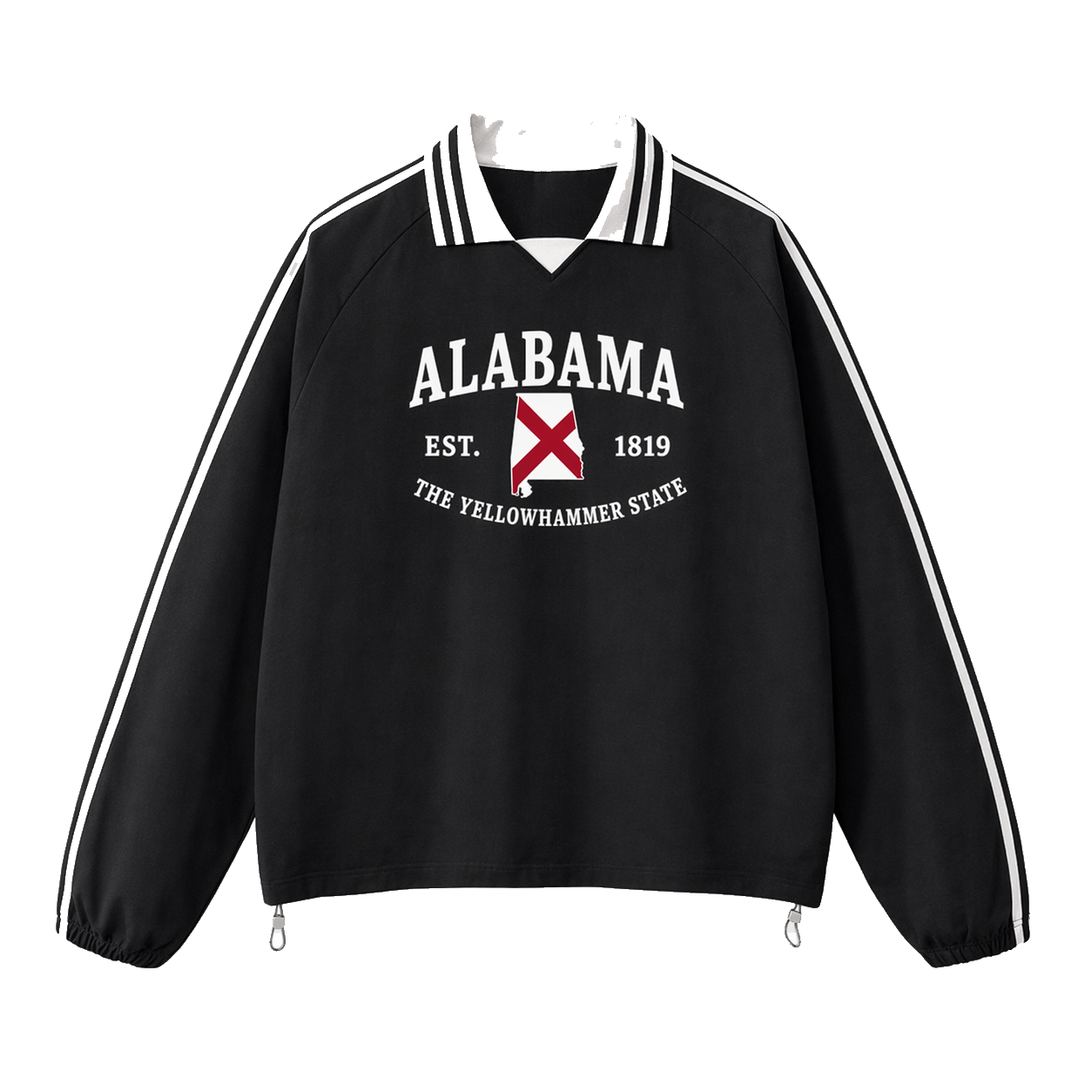 Collection 8 Alabama Contrast Striped Lapel Collar Sweatshirt - Black front