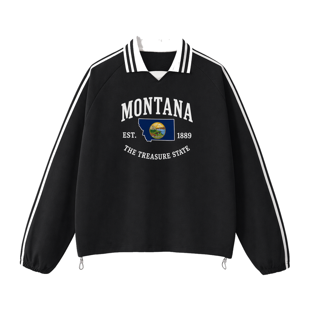 Collection 8 Montana Contrast Striped Lapel Collar Sweatshirt - Black front