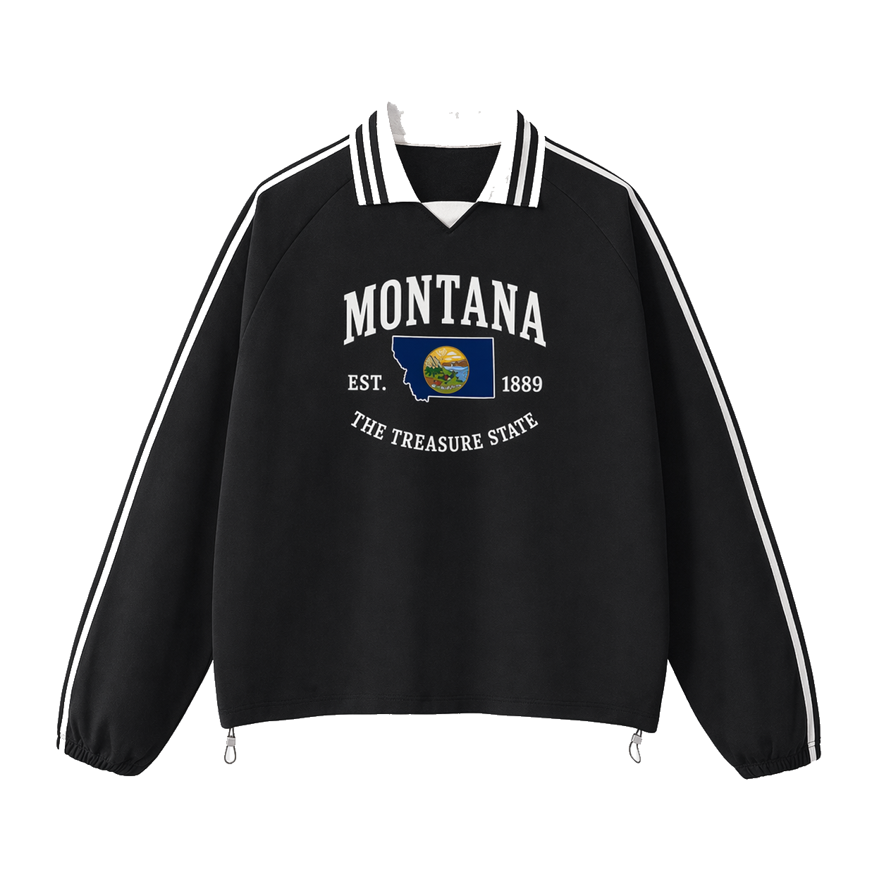 Collection 8 Montana Contrast Striped Lapel Collar Sweatshirt - Black front
