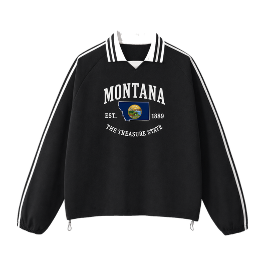 Collection 8 Montana Contrast Striped Lapel Collar Sweatshirt - Black front