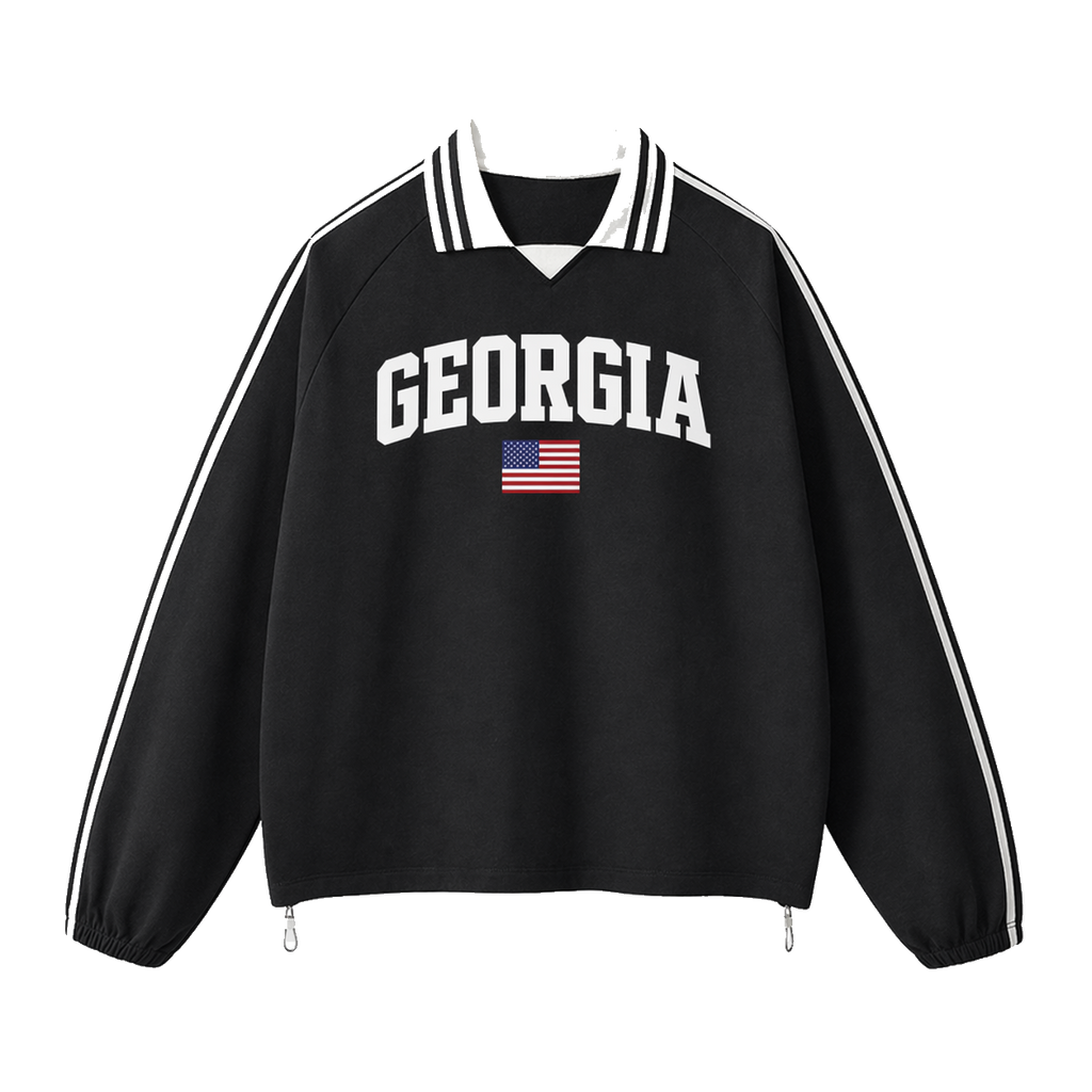 Collection 2 Georgia Contrast Striped Lapel Collar Sweatshirt - Black front