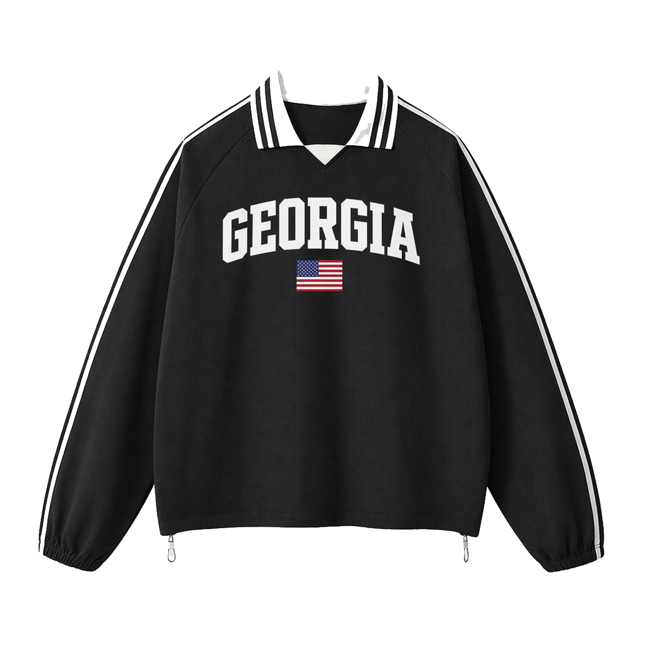Collection 2 Georgia Contrast Striped Lapel Collar Sweatshirt - Black front