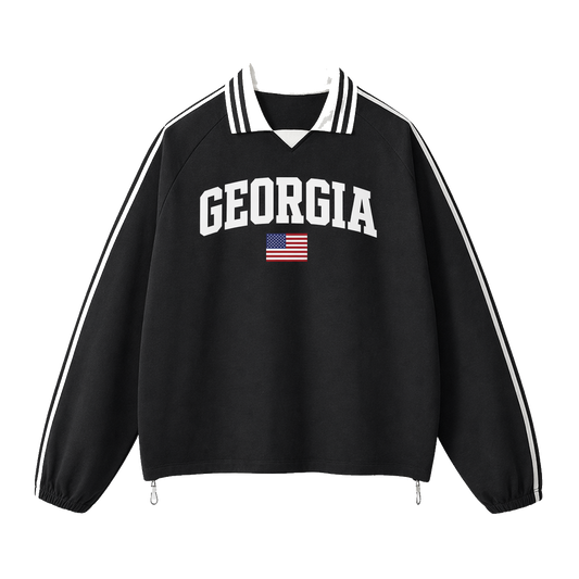 Collection 2 Georgia Contrast Striped Lapel Collar Sweatshirt - Black front