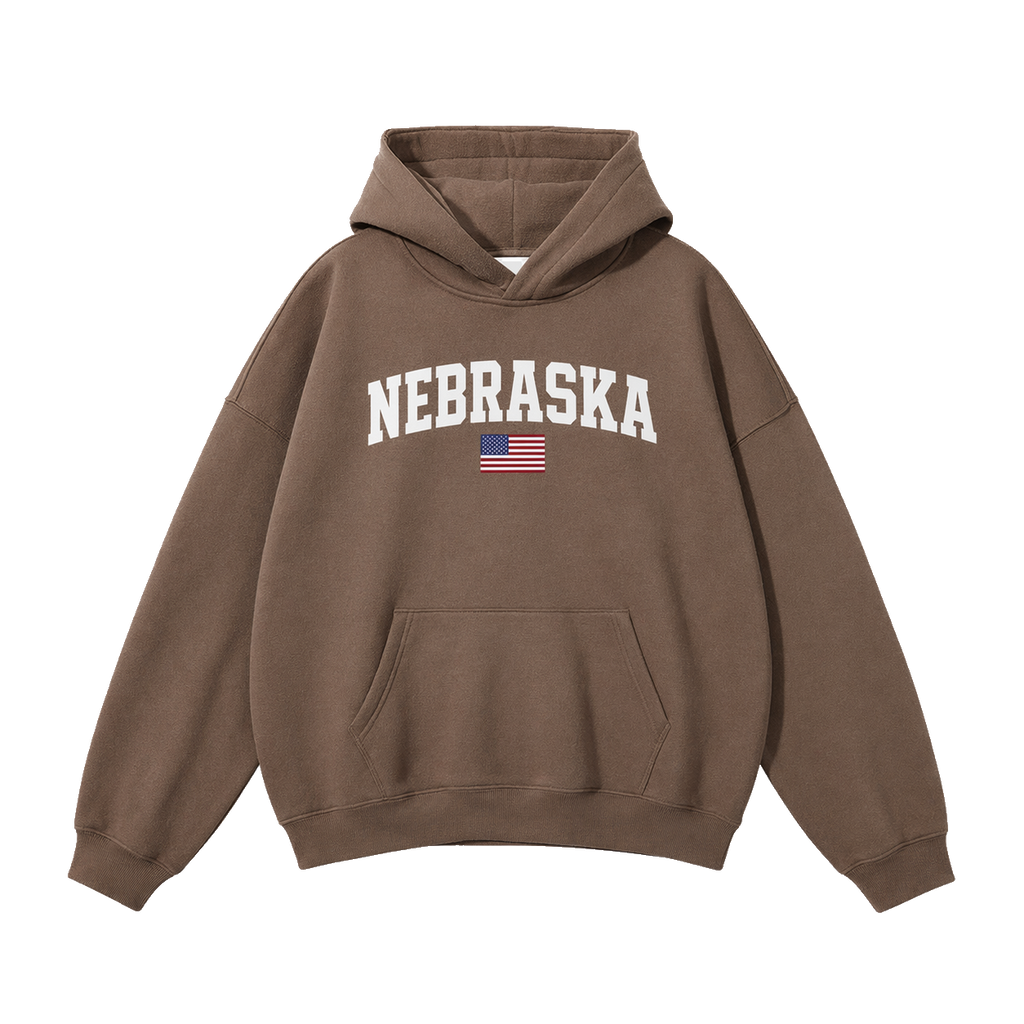Collection 2 Nebraska Oversize Fleeced Hoodie - Brown front