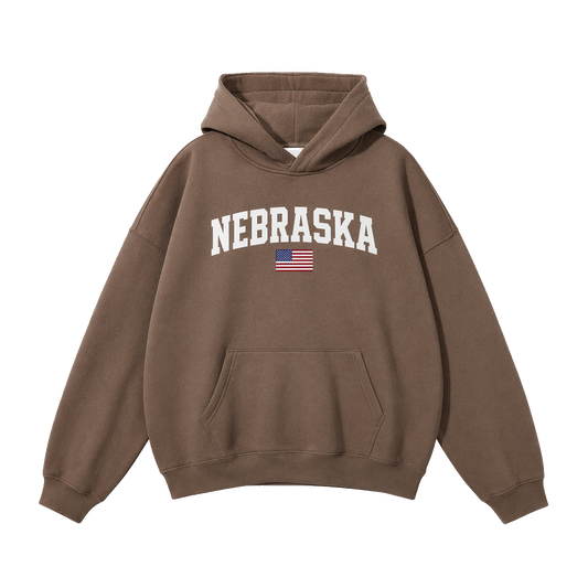 Collection 2 Nebraska Oversize Fleeced Hoodie - Brown front