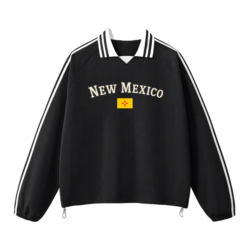 Collection 6 New Mexico Contrast Striped Lapel Collar Sweatshirt - Black front