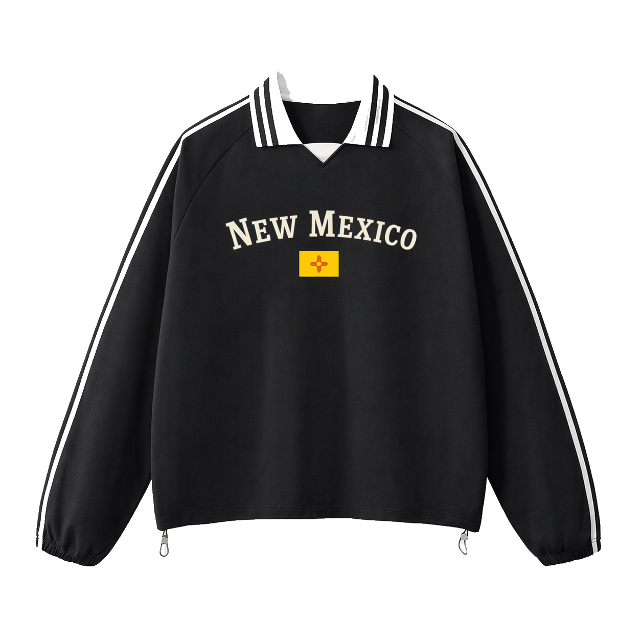 Collection 6 New Mexico Contrast Striped Lapel Collar Sweatshirt - Black front