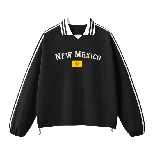 Collection 6 New Mexico Contrast Striped Lapel Collar Sweatshirt - Black front
