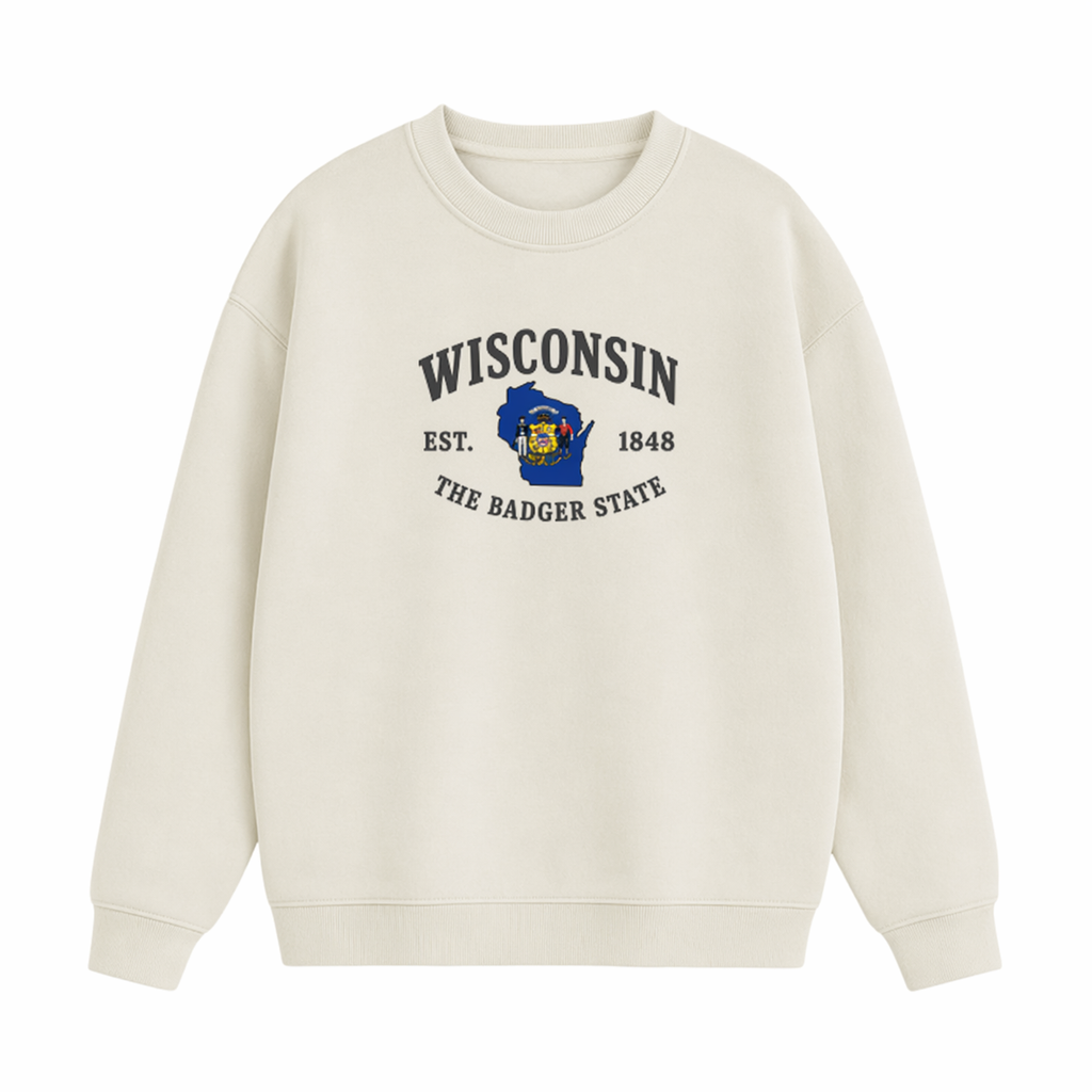 Collection 8 Wisconsin Essential Heavyweight Crewneck Sweatshirt - Cream front