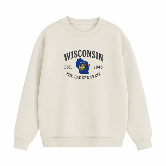 Collection 8 Wisconsin Essential Heavyweight Crewneck Sweatshirt - Cream front