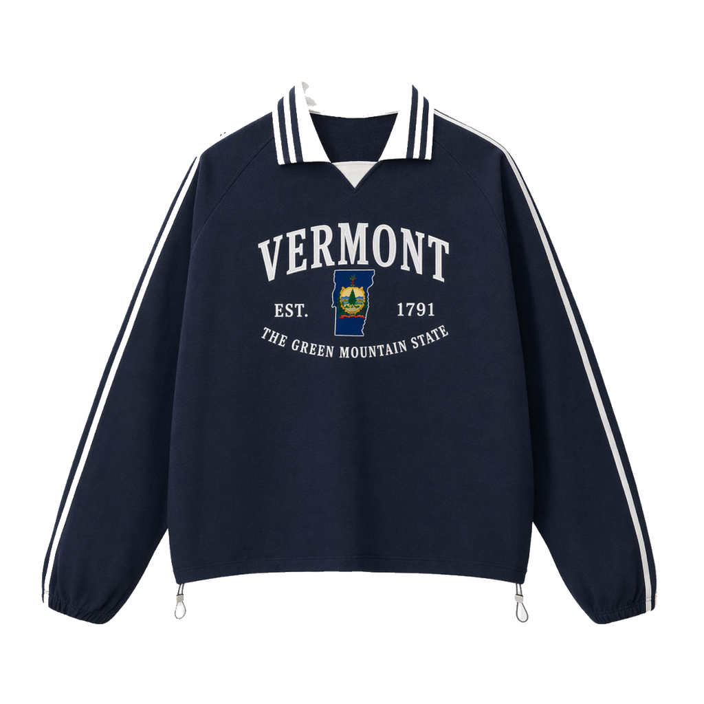 Collection 8 Vermont Contrast Striped Lapel Collar Sweatshirt - Royal Blue front
