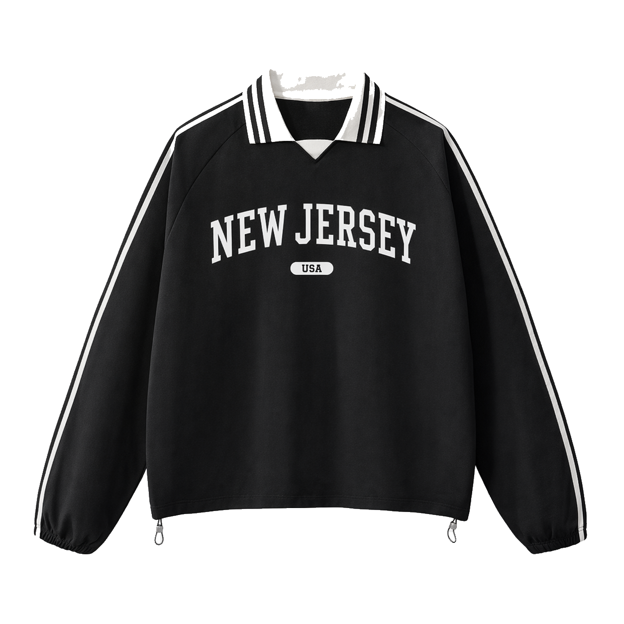 Collection 4 New Jersey Contrast Striped Lapel Collar Sweatshirt - Black front