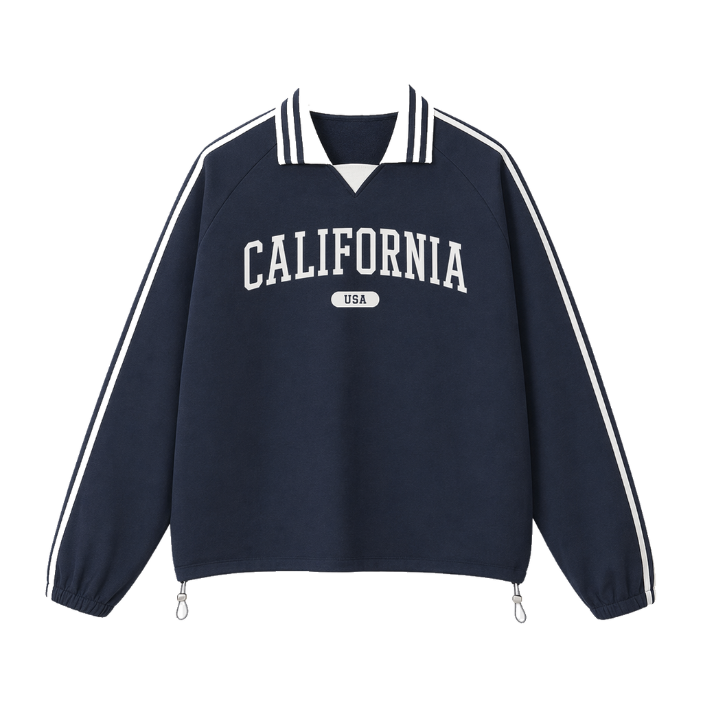 Collection 4 California Contrast Striped Lapel Collar Sweatshirt - Royal Blue front