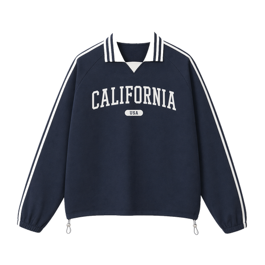 Collection 4 California Contrast Striped Lapel Collar Sweatshirt - Royal Blue front