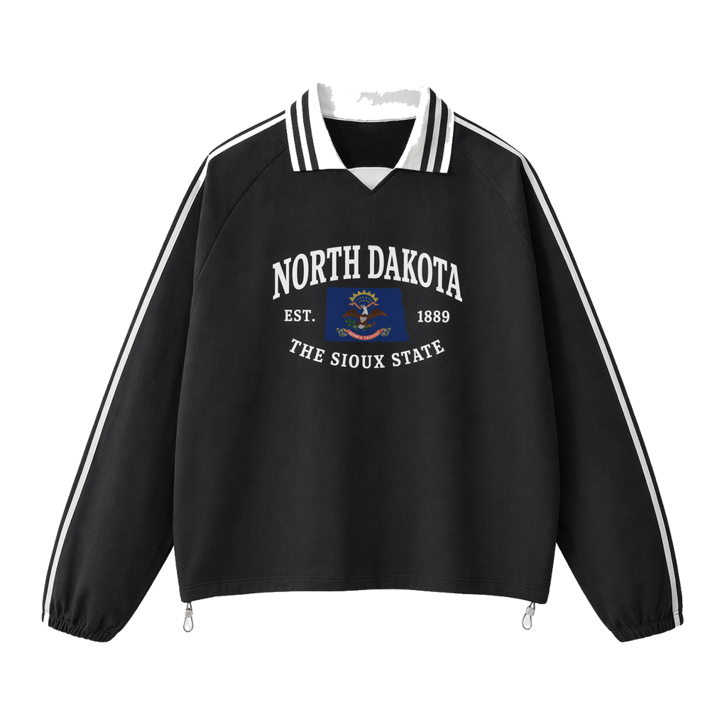 Collection 8 North Dakota Contrast Striped Lapel Collar Sweatshirt - Black front