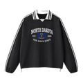 Collection 8 North Dakota Contrast Striped Lapel Collar Sweatshirt - Black front