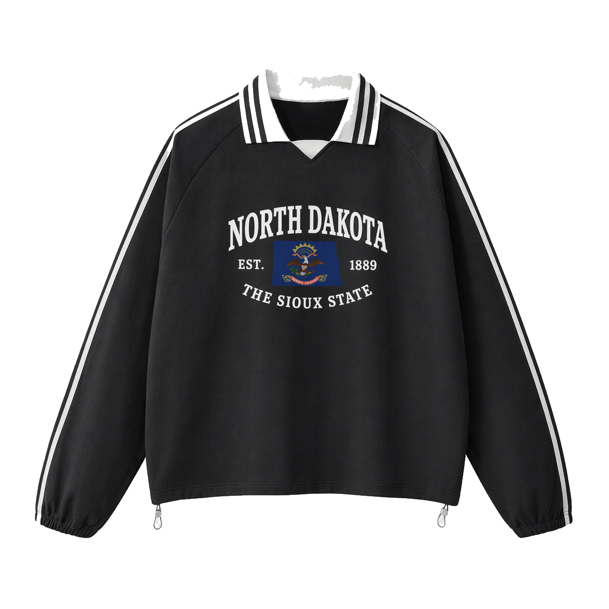 Collection 8 North Dakota Contrast Striped Lapel Collar Sweatshirt - Black front