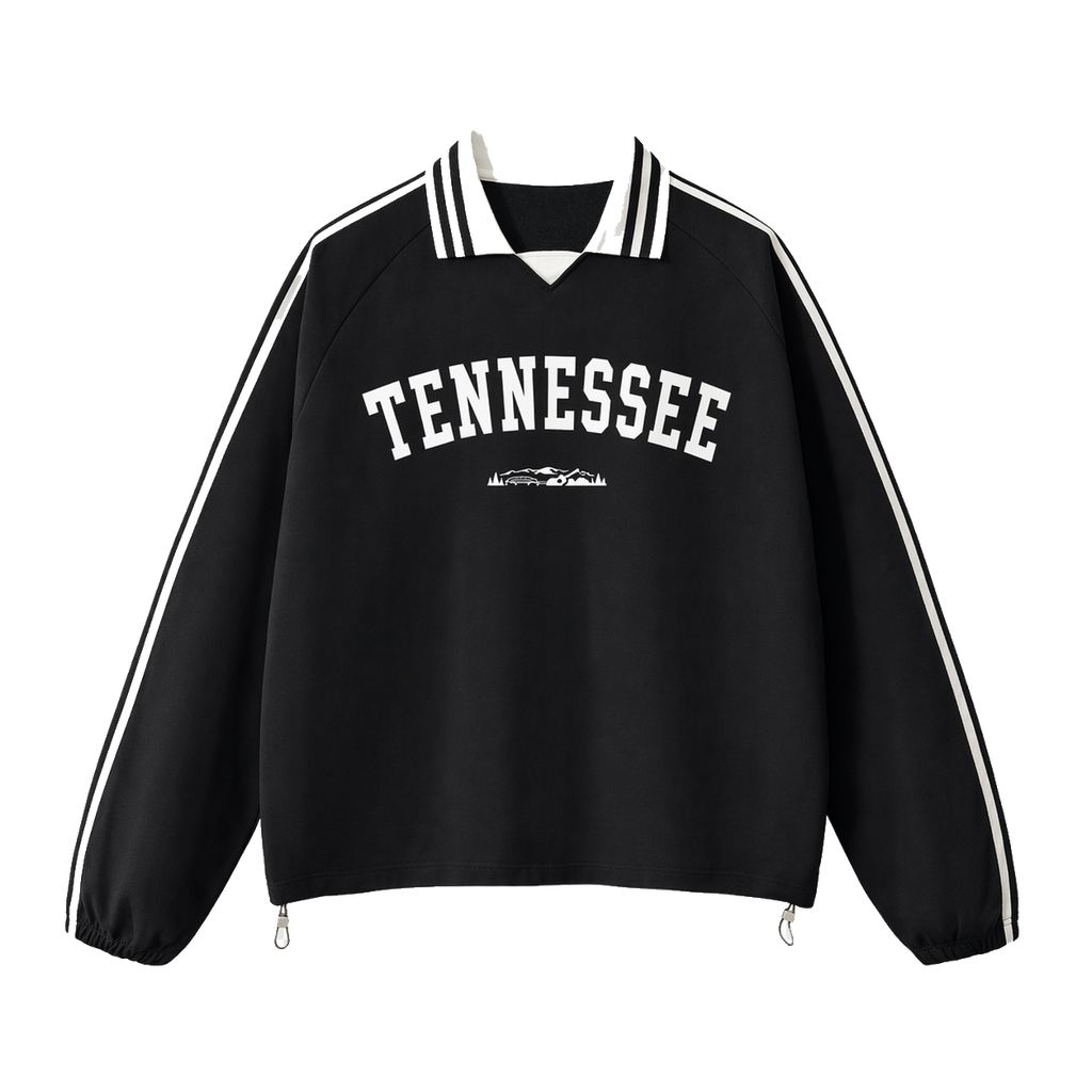 Collection 9 Tennessee Contrast Striped Lapel Collar Sweatshirt - Black front