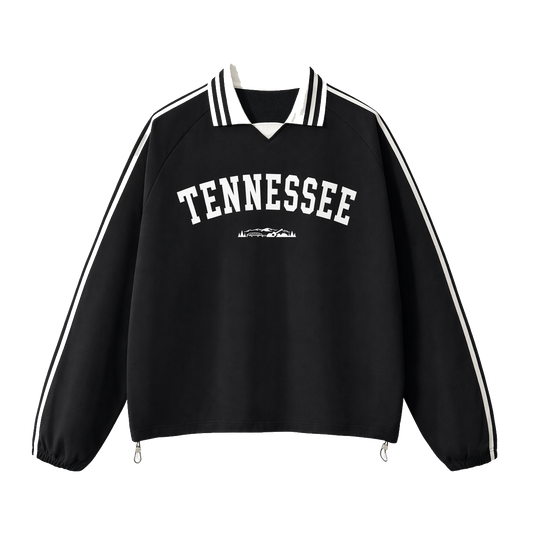 Collection 9 Tennessee Contrast Striped Lapel Collar Sweatshirt - Black front