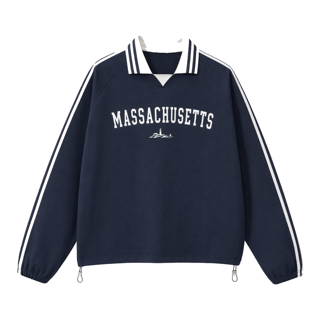 Collection 9 Massachusetts Contrast Striped Lapel Collar Sweatshirt - Royal Blue front