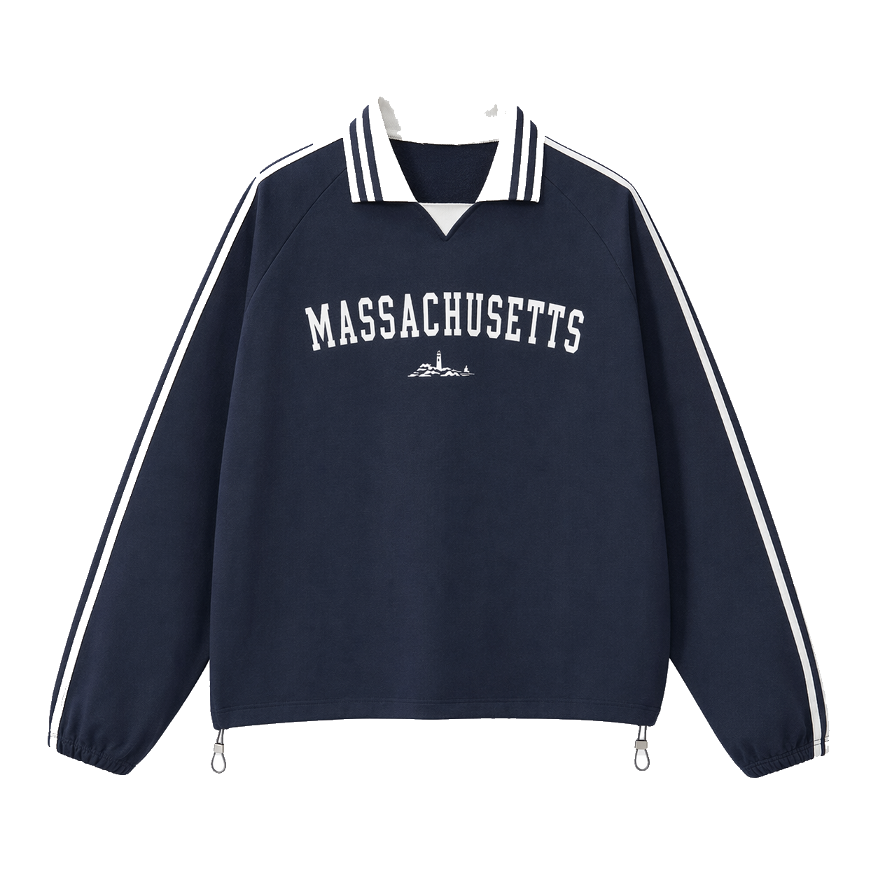Collection 9 Massachusetts Contrast Striped Lapel Collar Sweatshirt - Royal Blue front