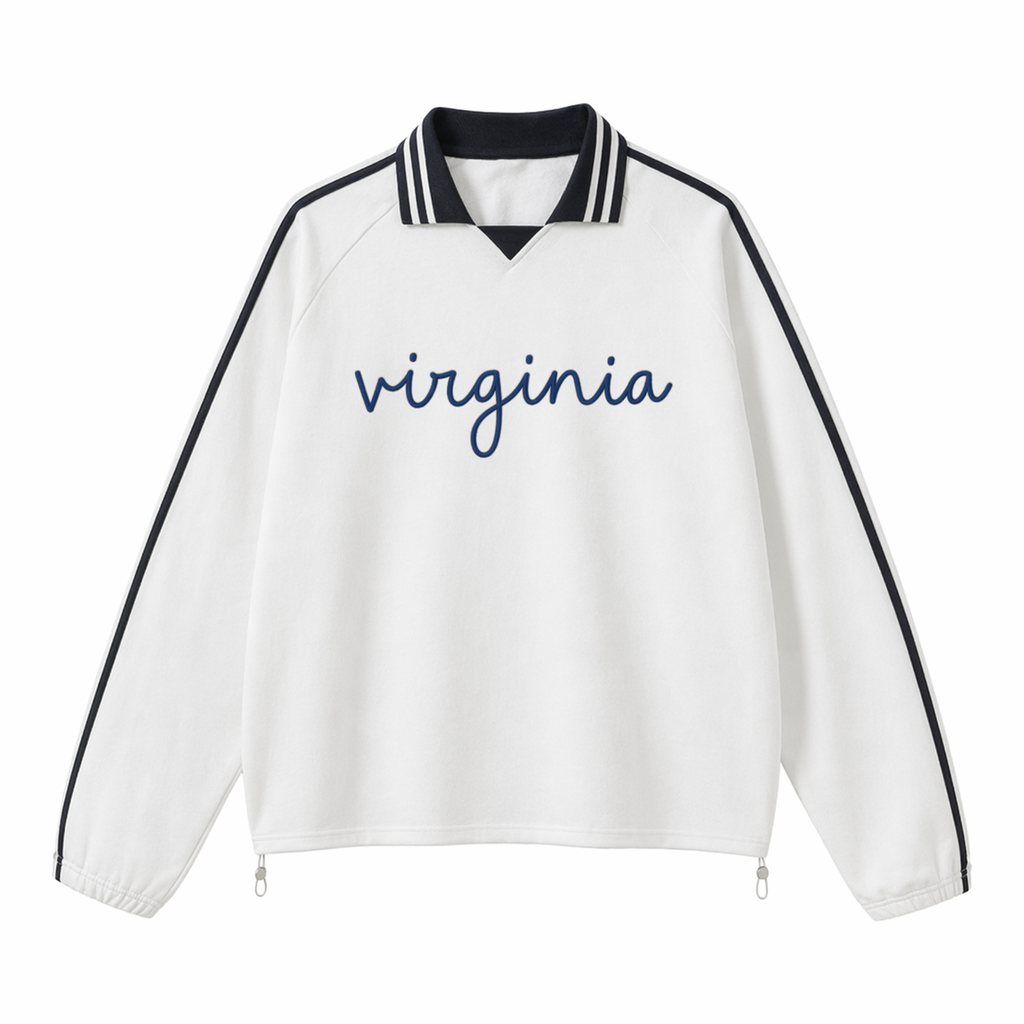 Collection 3 Virginia Contrast Striped Lapel Collar Sweatshirt - White front