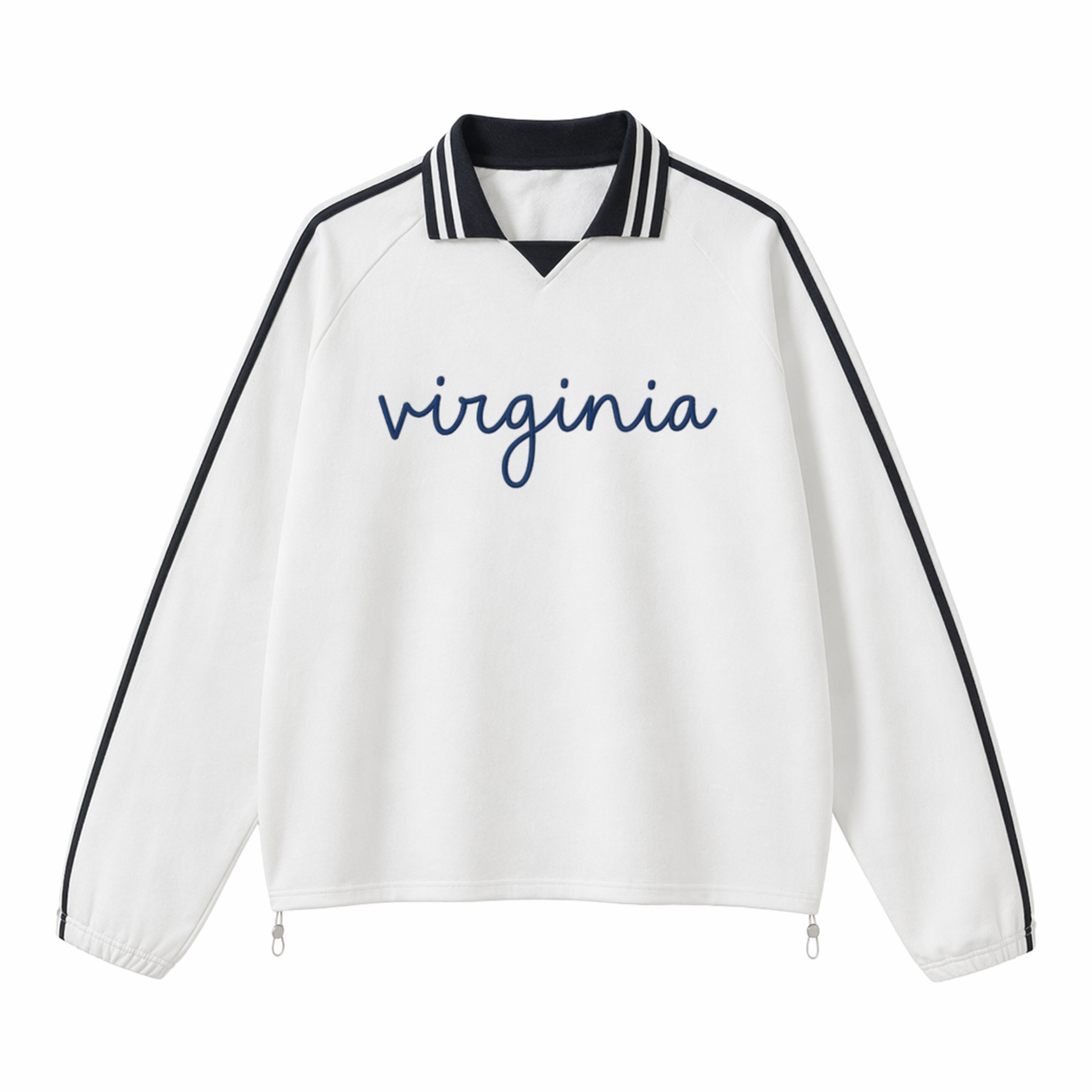 Collection 3 Virginia Contrast Striped Lapel Collar Sweatshirt - White front