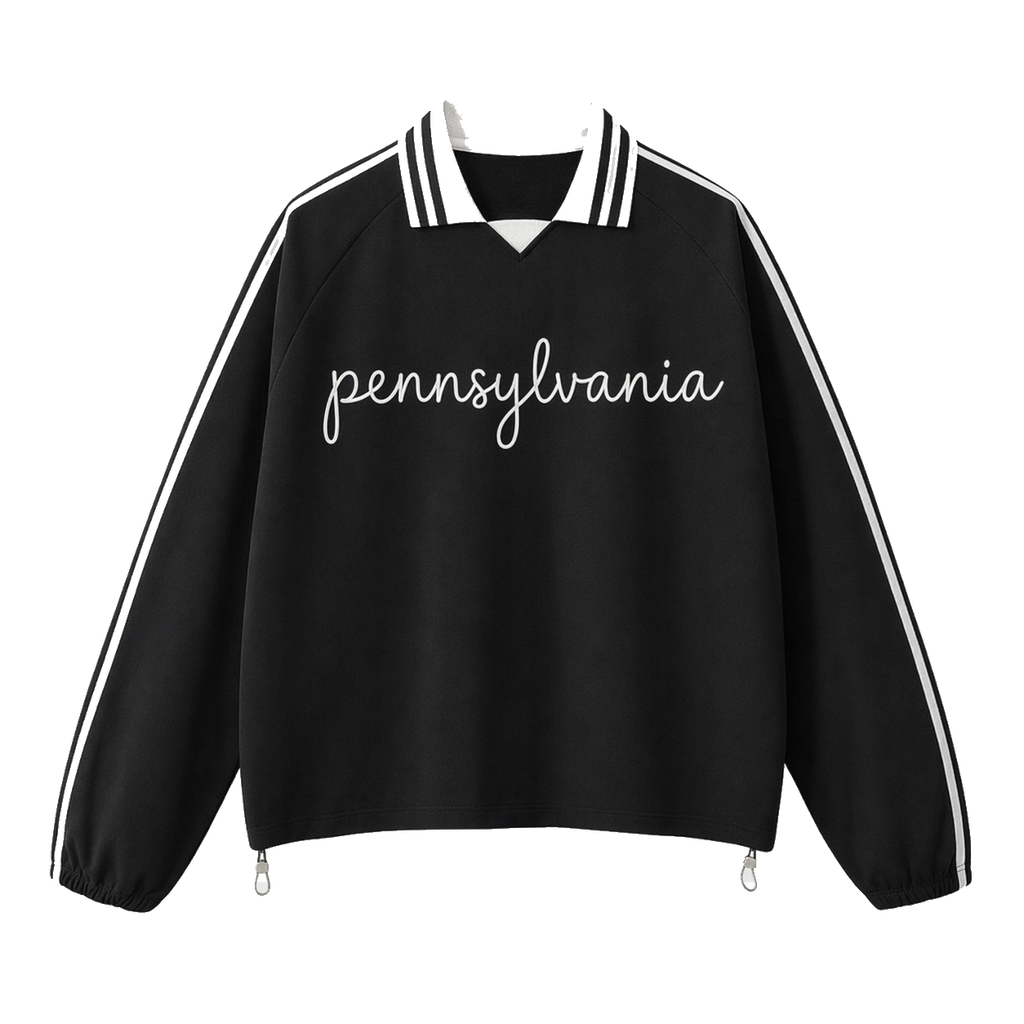 Collection 3 Pennsylvania Contrast Striped Lapel Collar Sweatshirt - Black front