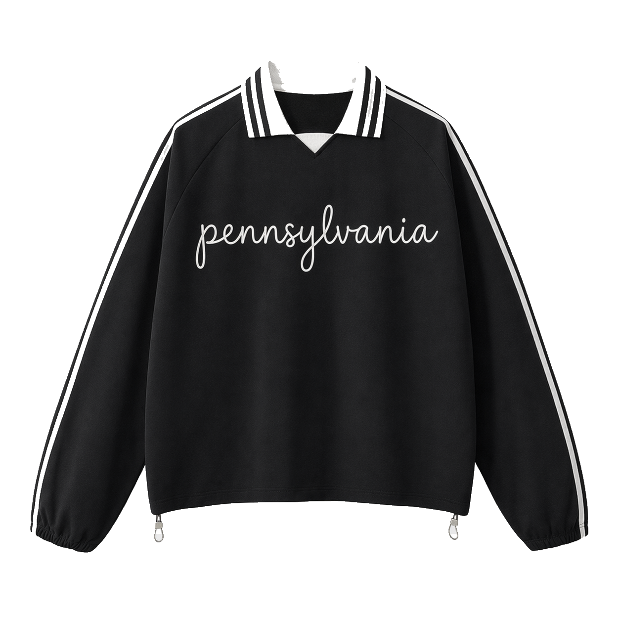 Collection 3 Pennsylvania Contrast Striped Lapel Collar Sweatshirt - Black front