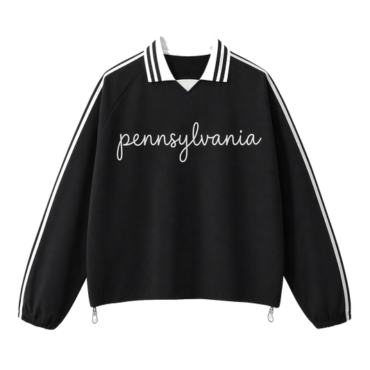Collection 3 Pennsylvania Contrast Striped Lapel Collar Sweatshirt - Black front