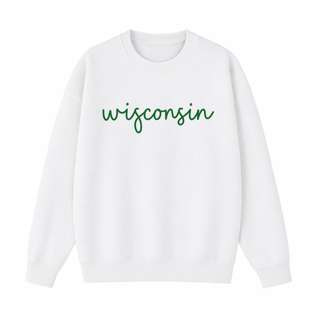 Collection 3 Wisconsin Essential Heavyweight Crewneck Sweatshirt - White front