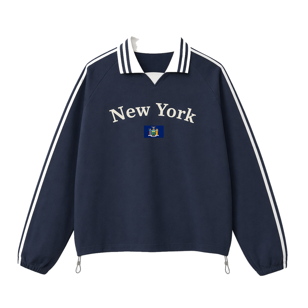 Collection 6 New York Contrast Striped Lapel Collar Sweatshirt - Royal Blue front