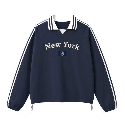 Collection 6 New York Contrast Striped Lapel Collar Sweatshirt - Royal Blue front