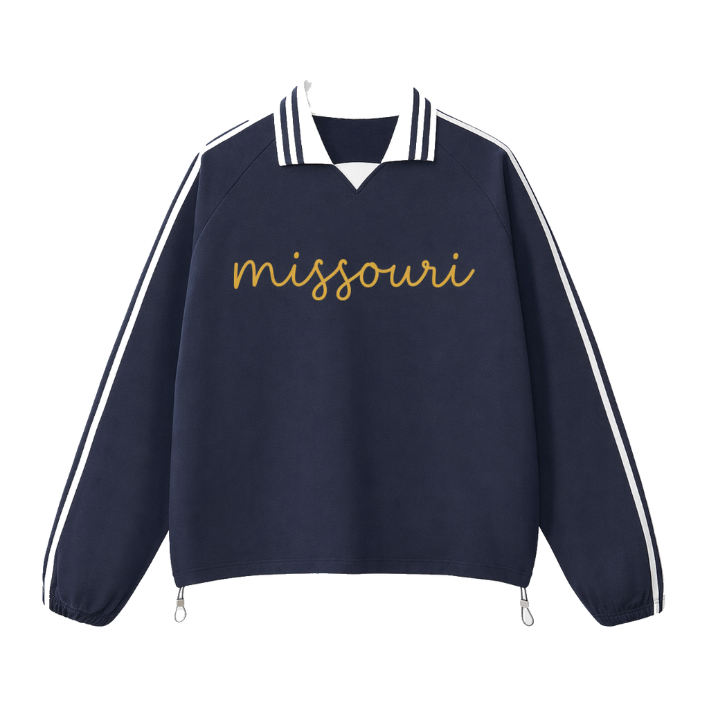 Collection 3 Missouri Contrast Striped Lapel Collar Sweatshirt - Royal Blue front