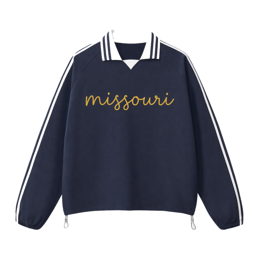Collection 3 Missouri Contrast Striped Lapel Collar Sweatshirt - Royal Blue front