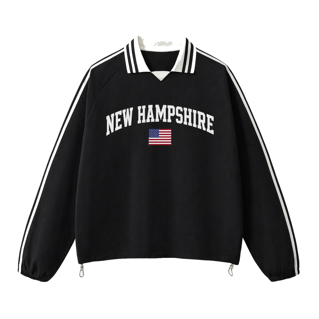 Collection 2 New Hampshire Contrast Striped Lapel Collar Sweatshirt - Black front