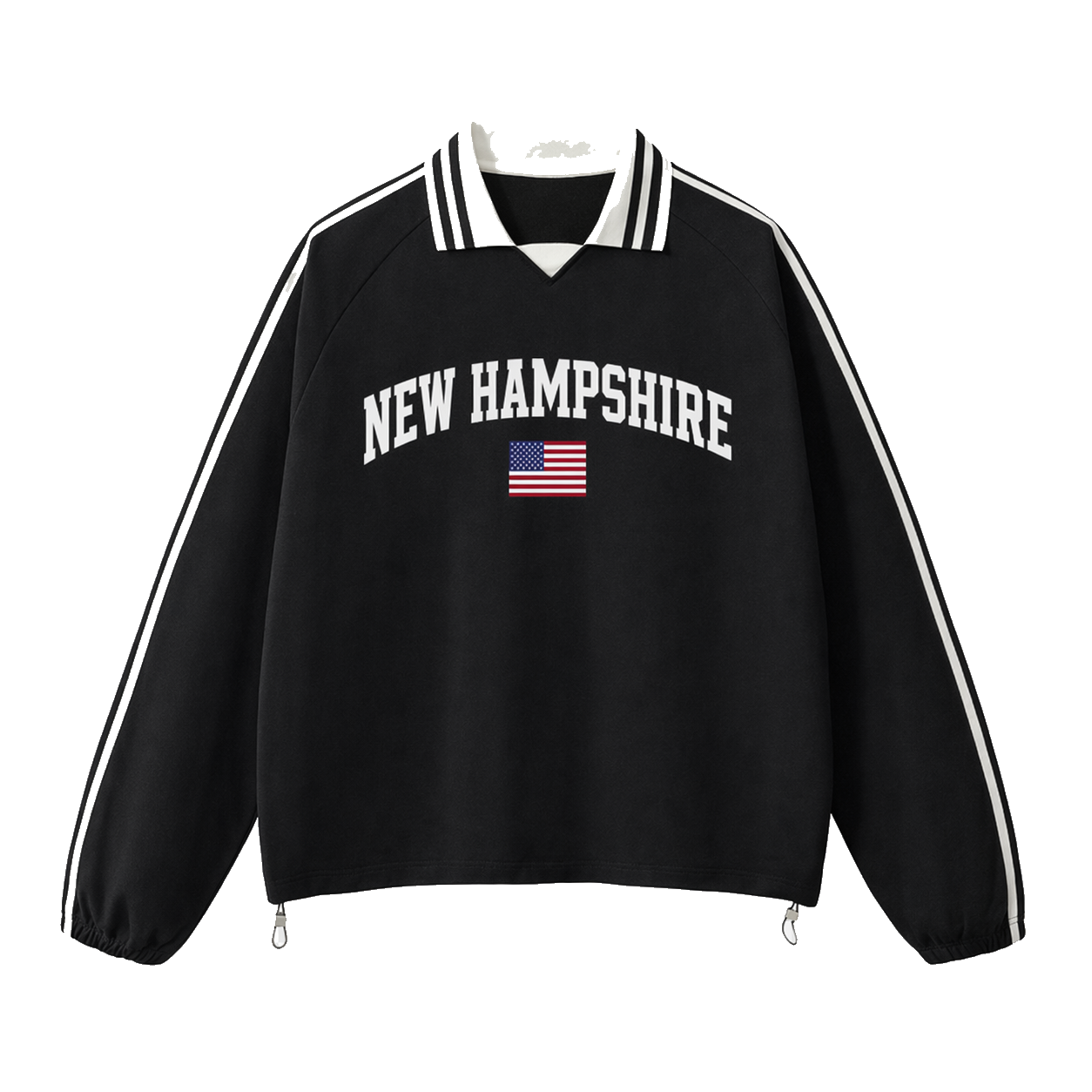Collection 2 New Hampshire Contrast Striped Lapel Collar Sweatshirt - Black front