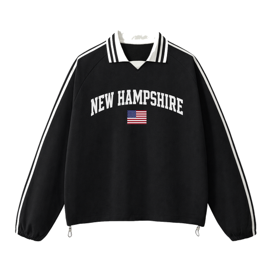 Collection 2 New Hampshire Contrast Striped Lapel Collar Sweatshirt - Black front