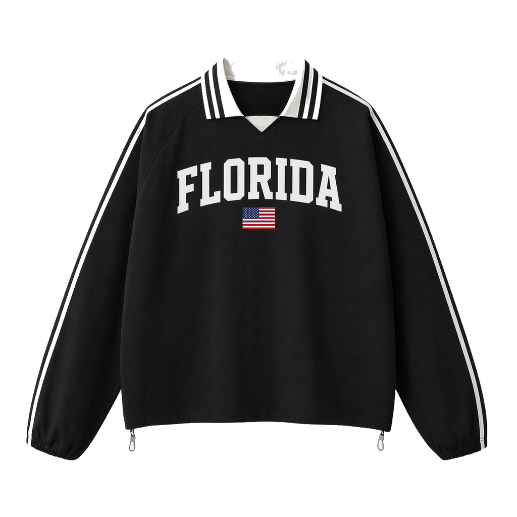 Collection 2 Florida Contrast Striped Lapel Collar Sweatshirt - Black front