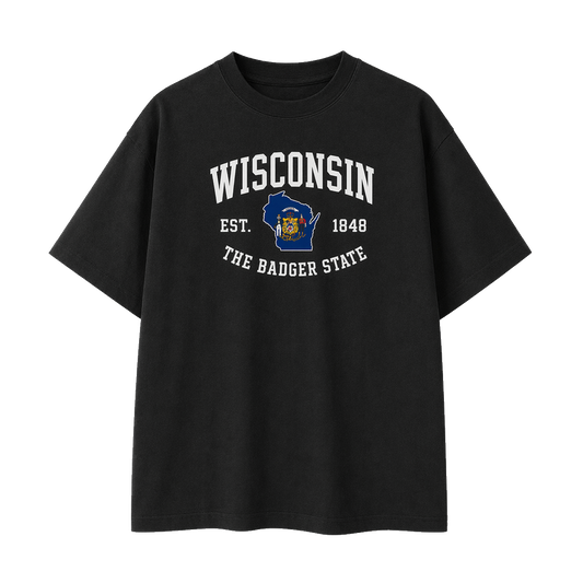 Collection 8 Wisconsin Essential Cotton T-Shirt - Black front