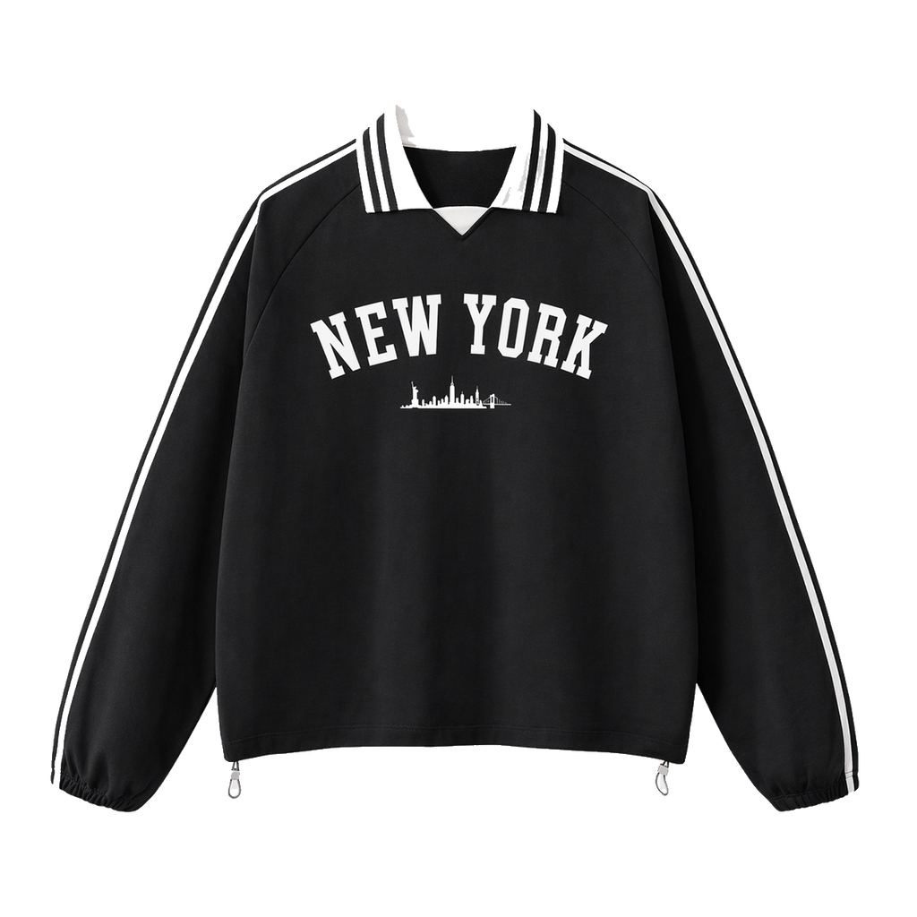 Collection 9 New York Contrast Striped Lapel Collar Sweatshirt - Black front