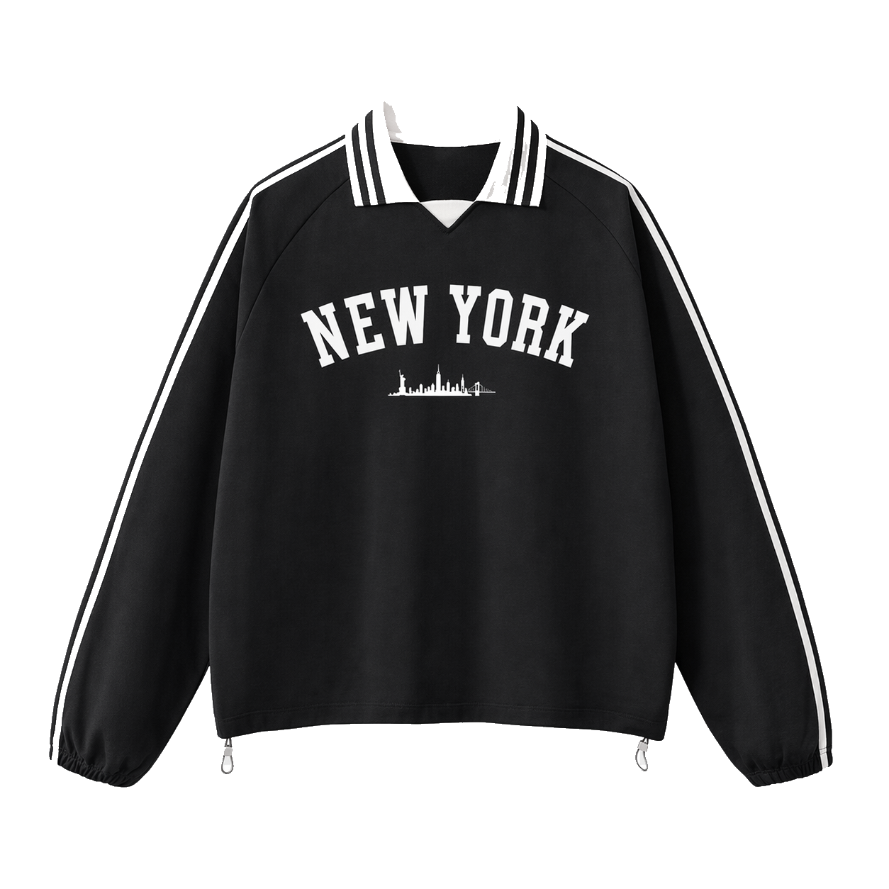 Collection 9 New York Contrast Striped Lapel Collar Sweatshirt - Black front