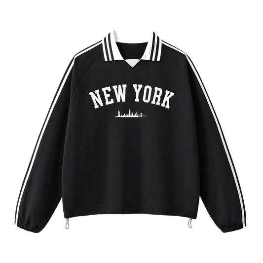 Collection 9 New York Contrast Striped Lapel Collar Sweatshirt - Black front