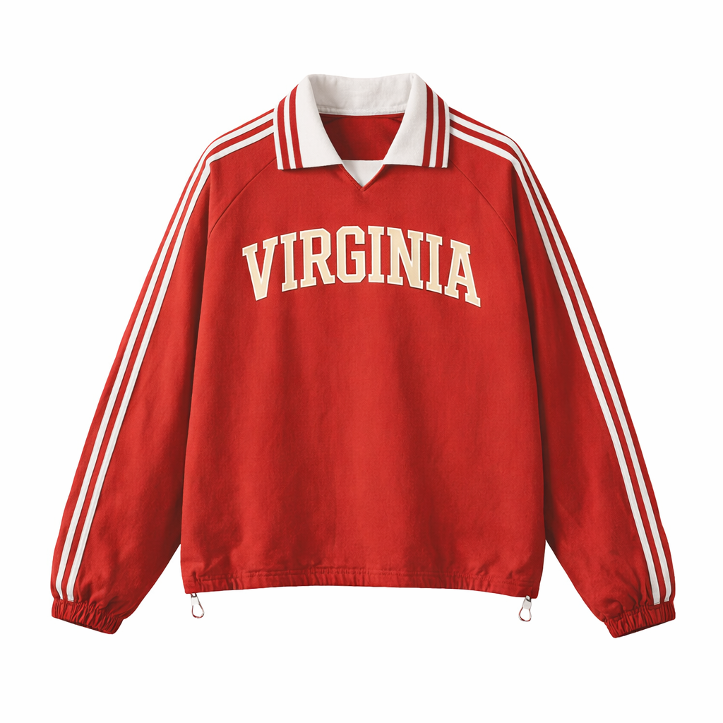 Collection 1 Virginia Contrast Striped Lapel Collar Sweatshirt - Red front