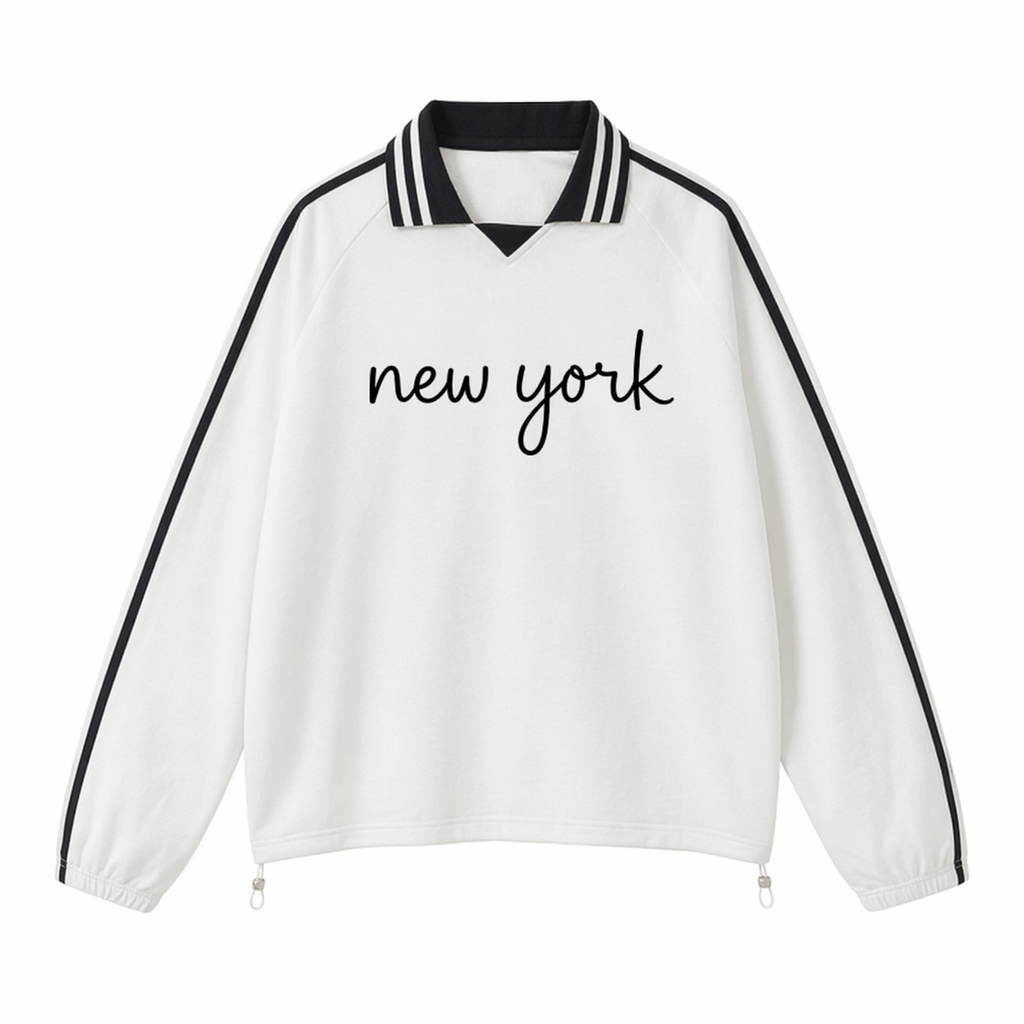Collection 3 New York Contrast Striped Lapel Collar Sweatshirt - White front