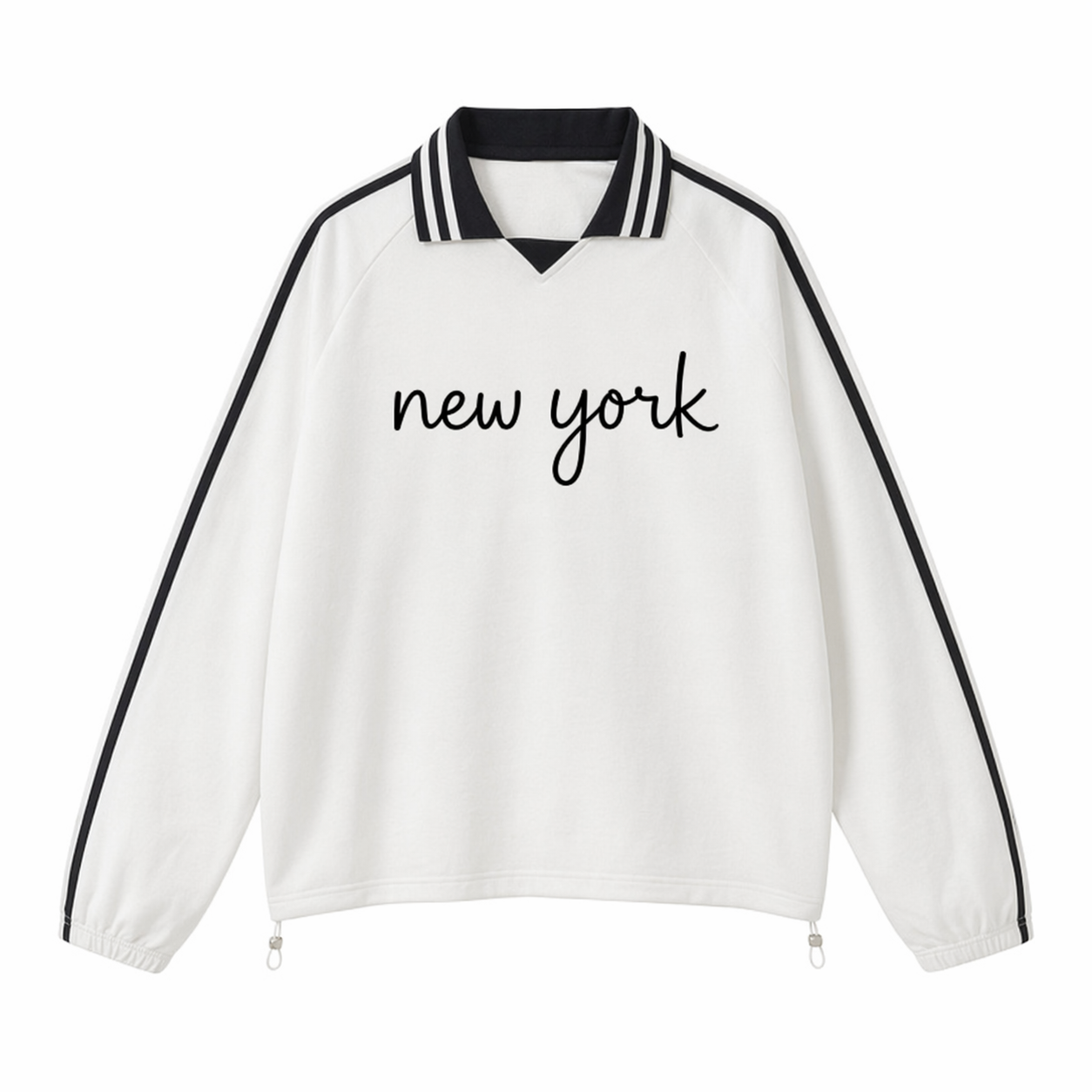 Collection 3 New York Contrast Striped Lapel Collar Sweatshirt - White front